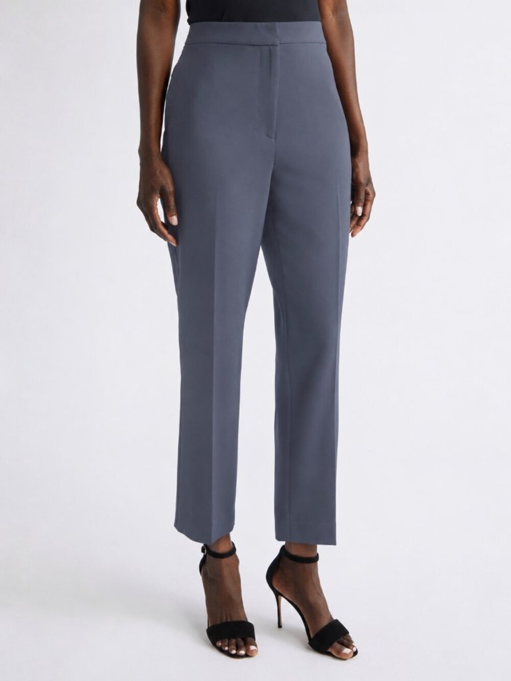 ST. JOHN Grey Stretch Wool Sateen Straight Leg Trousers Pants, Size 2